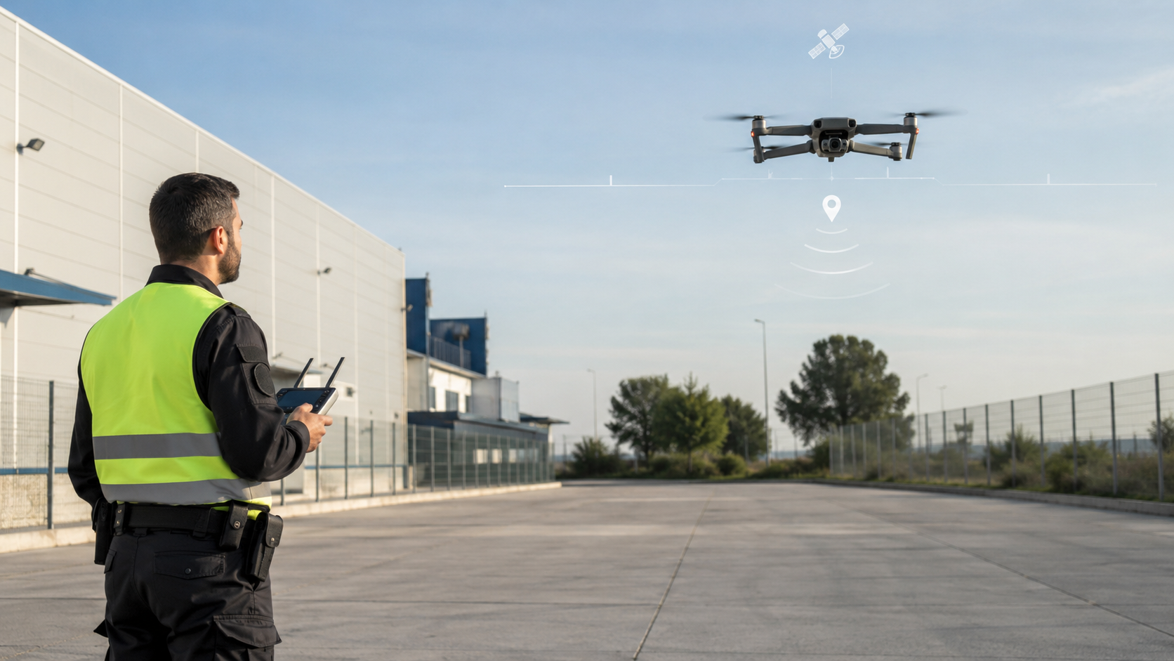 Dron seguridad privada en entorno industrial